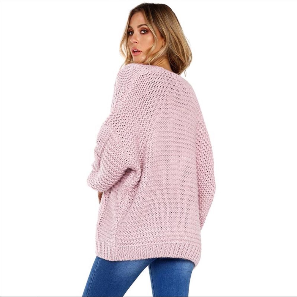 Chunky Cable Knit Pink Cardigan - Picture 3 of 6